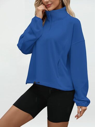 Wenlia Womens Lightweight Sweatshirt Casual High Neck 1/4 Zipper Long Sleeve Drawstring Sweatshirts with Pockets in Saudi Arabia