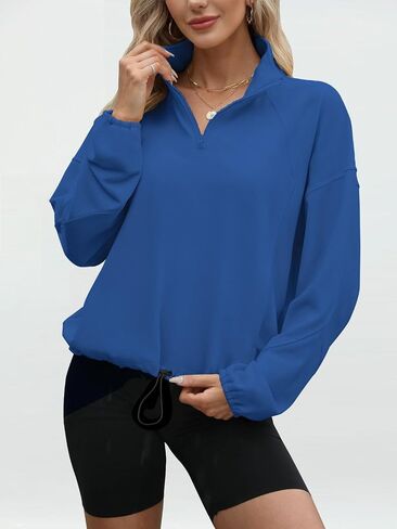 Wenlia Womens Lightweight Sweatshirt Casual High Neck 1/4 Zipper Long Sleeve Drawstring Sweatshirts with Pockets in Saudi Arabia