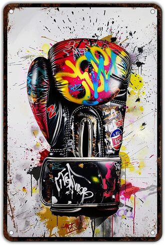 Boxing Gloves Graffiti Metal Sign Wall Art Sports Wall Decor Fashion Posters Inspirational Colorful Modern Art for Home Living Room Bedroom 12 * 8in in Saudi Arabia