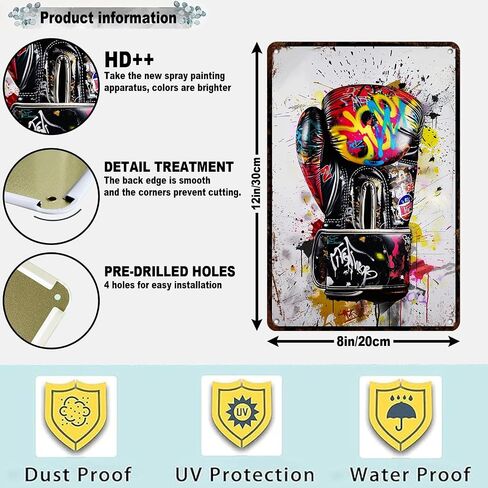 Boxing Gloves Graffiti Metal Sign Wall Art Sports Wall Decor Fashion Posters Inspirational Colorful Modern Art for Home Living Room Bedroom 12 * 8in in Saudi Arabia