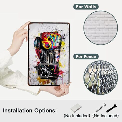 Boxing Gloves Graffiti Metal Sign Wall Art Sports Wall Decor Fashion Posters Inspirational Colorful Modern Art for Home Living Room Bedroom 12 * 8in in Saudi Arabia