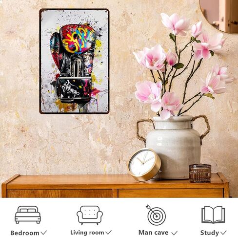 Boxing Gloves Graffiti Metal Sign Wall Art Sports Wall Decor Fashion Posters Inspirational Colorful Modern Art for Home Living Room Bedroom 12 * 8in in Saudi Arabia
