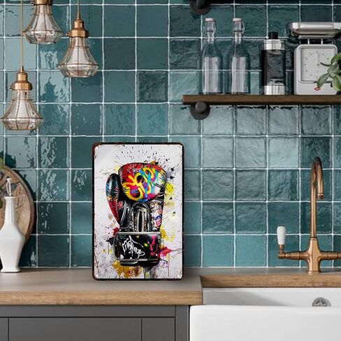 Boxing Gloves Graffiti Metal Sign Wall Art Sports Wall Decor Fashion Posters Inspirational Colorful Modern Art for Home Living Room Bedroom 12 * 8in in Saudi Arabia