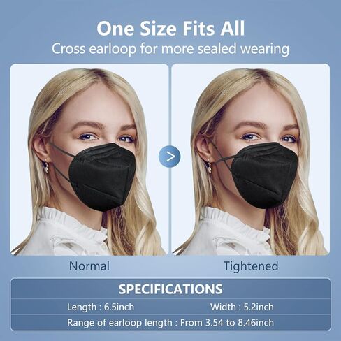 HALIDODO 100 Packs Individually Wrapped KN95 Face Mask 5-Ply Breathable & Comfortable Filter Safety Mask, Black in Kuwait