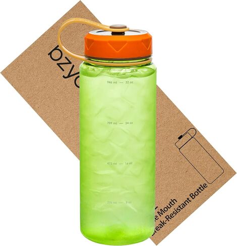 زجاجة مياه هيدروبوب بسعة 36oz من bzyoo مع حزام - مقاومة للتسرب، قياس تتبع كمية الترطيب، فم واسع للثلج. مثالي للصالة الرياضية والسفر والخارج - اللون أخضر in Saudi Arabia