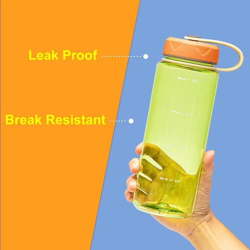 زجاجة مياه هيدروبوب بسعة 36oz من bzyoo مع حزام - مقاومة للتسرب، قياس تتبع كمية الترطيب، فم واسع للثلج. مثالي للصالة الرياضية والسفر والخارج - اللون أخضر in Saudi Arabia