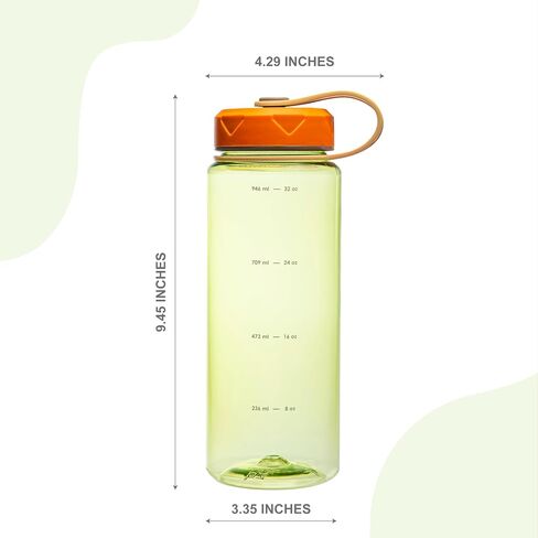 زجاجة مياه هيدروبوب بسعة 36oz من bzyoo مع حزام - مقاومة للتسرب، قياس تتبع كمية الترطيب، فم واسع للثلج. مثالي للصالة الرياضية والسفر والخارج - اللون أخضر in Saudi Arabia