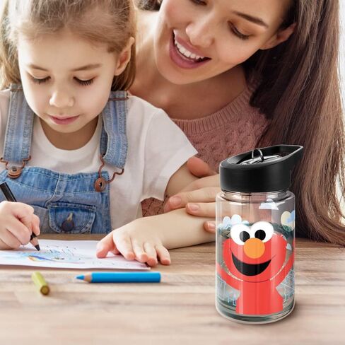 زجاجة مياه بلاستيكية من LOGOVISION Sesame Street Kids Tritan مع غطاء ومقبض من القش، كوب قابل لإعادة الاستخدام للأطفال الصغار، للجنسين للفتيات والفتيان، 12oz، Big Elmo in Saudi Arabia