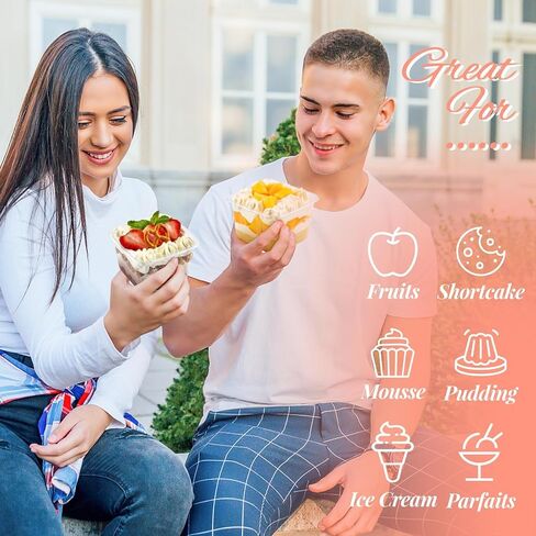 50 عبوة من أكواب البارفيه البلاستيكية بوزن 8 أونصة من Zezzxu مع أغطية وألعاب رياضية، وأكواب حلوى مربعة مع ملاعق وحاويات كعكة للبودنج وفاكهة الزبادي والموس والترايفل والآيس كريم in Kuwait