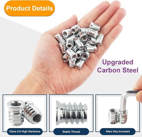 80 Pcs Premium Threaded Inserts for Wood, 1/4-20 Threaded Inserts with Hex Key, Upgrade 4.8 Grade High Hardness Carbon Steel Yellow (1/4"-20x15mm) in Saudi Arabia