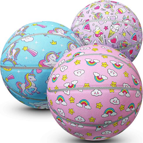 3 Pcs Kid Basketball Youth Basketball Size 5 (27.5") Leather Basketball Kid Youth Adult Basketball Colorful Pattern Indoor Outdoor Basketball Game for Boy Girl Women Men in Saudi Arabia
