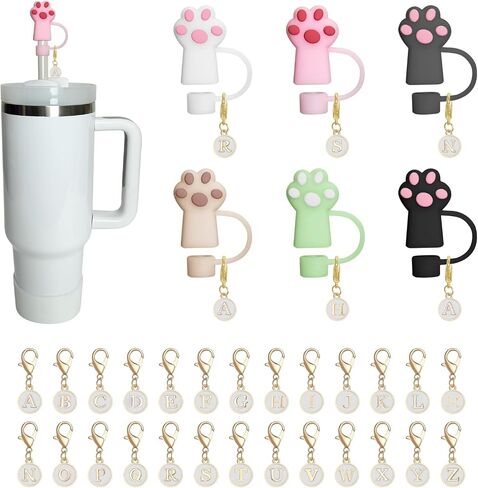 Stanley Cup Accessories 30 & 40 Oz Straw Cover Cap Set Including 9-10mm Topper with 26PCS A to Z Letter Charms Personalize Your Tumbler (Paw print) in Saudi Arabia