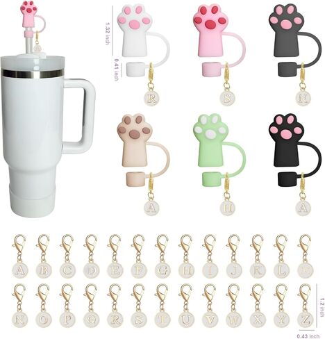 Stanley Cup Accessories 30 & 40 Oz Straw Cover Cap Set Including 9-10mm Topper with 26PCS A to Z Letter Charms Personalize Your Tumbler (Paw print) in Saudi Arabia