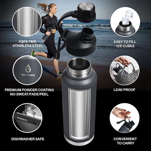 Stainless Steel Insulated Water Bottle with Straw Lid Dustproof and Leakproof 24/32/40/64 Oz, Hot Cold 24 Hours, Dishwasher Safe and Sweat Free-40 oz Grey in Saudi Arabia