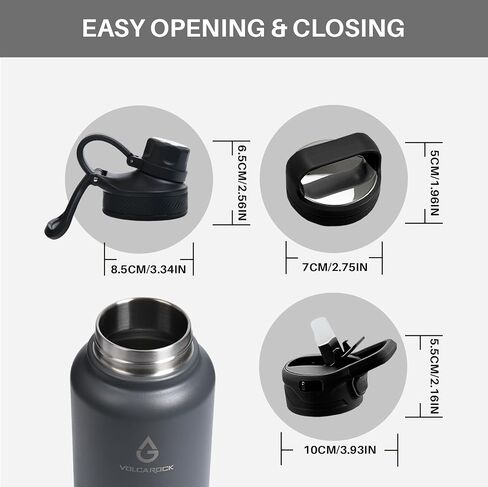 Stainless Steel Insulated Water Bottle with Straw Lid Dustproof and Leakproof 24/32/40/64 Oz, Hot Cold 24 Hours, Dishwasher Safe and Sweat Free-40 oz Grey in Saudi Arabia