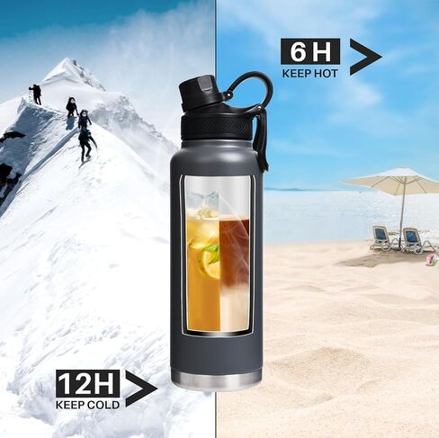 Stainless Steel Insulated Water Bottle with Straw Lid Dustproof and Leakproof 24/32/40/64 Oz, Hot Cold 24 Hours, Dishwasher Safe and Sweat Free-40 oz Grey in Saudi Arabia