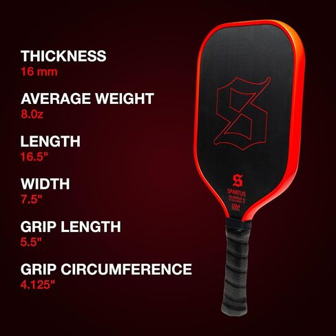Spartus Gladius Centurion Carbon Fiber 16mm Pickleball Paddle - Thermoformed with Foam Injected Walls - Includes Paddle Cover in Saudi Arabia
