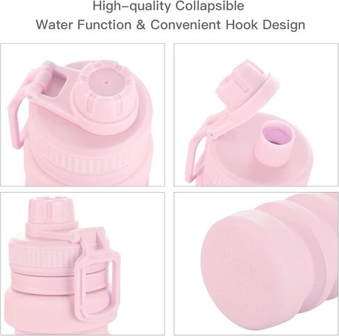 زجاجة مياه قابلة للطي سعة 750 مل - زجاجات مياه خالية من مادة BPA زجاجة مياه من السيليكون قابلة للطي سعة 25.4 أونصة مع غطاء وحزام، زجاجة مياه خفيفة الوزن قابلة للطي للسفر والشرب اليومي وممارسة التمارين الرياضية (وردي) in Kuwait