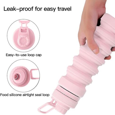 زجاجة مياه قابلة للطي سعة 750 مل - زجاجات مياه خالية من مادة BPA زجاجة مياه من السيليكون قابلة للطي سعة 25.4 أونصة مع غطاء وحزام، زجاجة مياه خفيفة الوزن قابلة للطي للسفر والشرب اليومي وممارسة التمارين الرياضية (وردي) in Kuwait