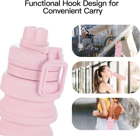 زجاجة مياه قابلة للطي سعة 750 مل - زجاجات مياه خالية من مادة BPA زجاجة مياه من السيليكون قابلة للطي سعة 25.4 أونصة مع غطاء وحزام، زجاجة مياه خفيفة الوزن قابلة للطي للسفر والشرب اليومي وممارسة التمارين الرياضية (وردي) in Kuwait
