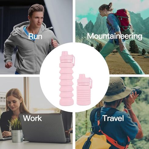 زجاجة مياه قابلة للطي سعة 750 مل - زجاجات مياه خالية من مادة BPA زجاجة مياه من السيليكون قابلة للطي سعة 25.4 أونصة مع غطاء وحزام، زجاجة مياه خفيفة الوزن قابلة للطي للسفر والشرب اليومي وممارسة التمارين الرياضية (وردي) in Kuwait