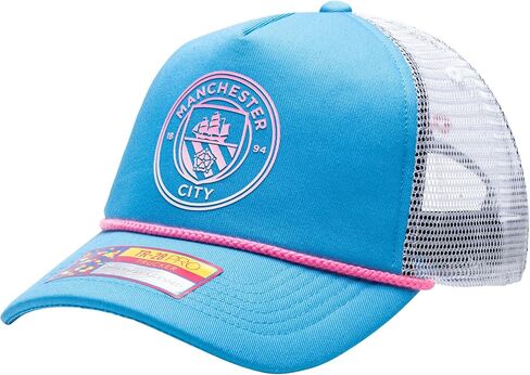 قبعة كرة القدم مانشستر سيتي "Serve" Trucker Snapback القابلة للتعديل (أزرق فاتح/أبيض) in Kuwait