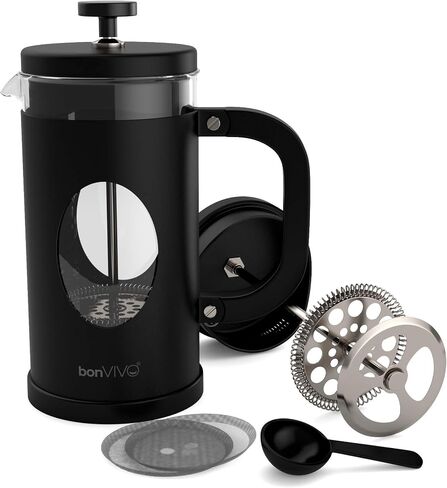 bonVIVO GAZETARO I Large French Press Coffee Maker - Glass French Coffee Press Machine Made of Heat Resistant Stainless Steel and Borosilicate Glass in Copper Finish, With Filter, 34 ounces… in Saudi Arabia