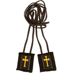 Brown Scapular with Gold Cross - Short Cord (1010)