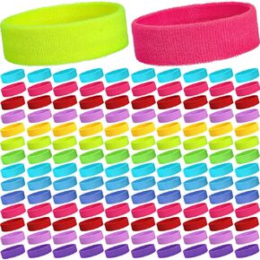 Crowye 200 Pcs Neon Sweatbands Bulk Sports Headbands Colourful Tennis Sweat Headbands International Countries Sports Games for Men Women Sports Competitions Glow Party Supplies