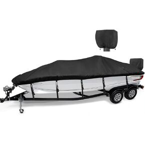 Mancro Boat Covers 17-19ft, 600D Heavy Duty Boat Cover with Motor Cover, Waterproof Boat Cover fits Bass Boat, Tri-Hull, V-Hull, Runabout, Fishing Boat, Marine Grade Canvas, Black
