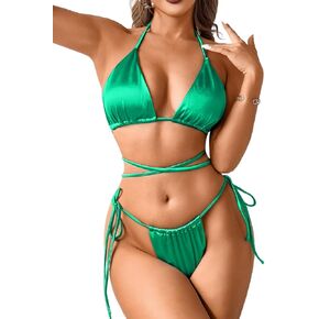 Kaei&Shi Brazilian Bikini Sets for Women,Metallic Triangle Swimsuit,Sexy Bikinis,2 Piece Thong Bathing Suit