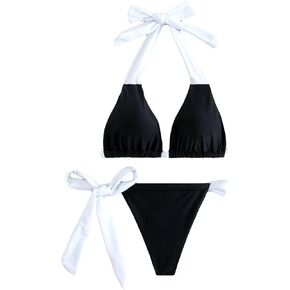 Women's Knot Side High Waisted Bathing Suit Halter Summer Swimsuit Bikini Set