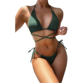 YIMISAN Women's Sexy Two Piece Swimsuit fo Women Sexy Swimwear Halter String Triangle Thong Bikini Sets