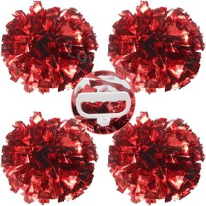Lovecheer 4PCS Pom Poms Cheerleading with Handle Rings Metallic Plastic Cheer Pom Poms Girl Kids Team Spirits Sports Games Cheering
