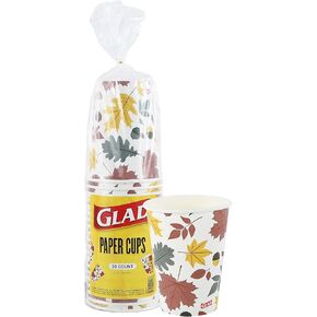 أكواب ورقية للاستعمال مرة واحدة من Glad بتصميم أوراق الشجر المتساقطة | أكواب ورقية شديدة التحمل، أكواب ورقية للشرب لجميع المشروبات والاستخدام اليومي | 12 أونصة، 20 قطعة