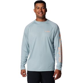 Columbia Men's Terminal Tackle Long Sleeve Shirt, Crushed Blue/Bright Nectar Logo, XX-Large