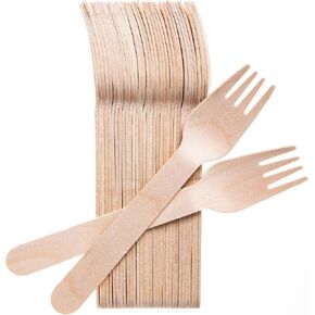 Wooden Forks Disposable - 100 Splinter-free 6.5" Compostable Forks – Biodegradable and Eco friendly Disposable Forks Utensils for Outdoors and Parties