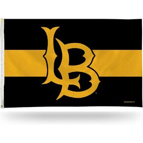 Rico Industries NCAA Cal State - Long Beach State Black with Gold Stripe 3' x 5' Banner Flag Single Sided - Indoor or Outdoor - Home Décor
