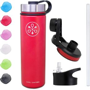 Insulated Water Bottle w/Straw Lid (22oz, 32oz, 40oz) - Stainless Steel Sports Flask - Wide Mouth Double Walled - Three Lids - Multiple Color Options