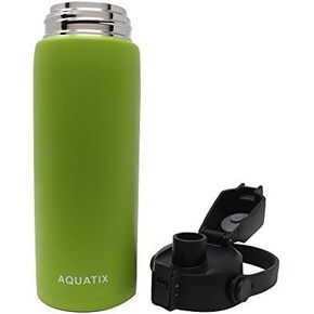 New Aquatix (Lime Green, 21 Ounce) Pure Stainless Steel Double Wall Vacuum Insulated Sports Water Bottle Convenient Flip Top Cap with Removable Strap Handle - Keeps Drinks Cold 24 hr/Hot 6 hr