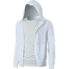 Ohoo Mens Slim Fit Super Thin Zip Up Hoodie with Pocket Long Sleeve Hooded Sweatshirt