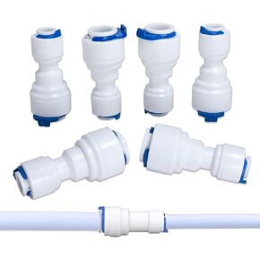 Quick Straight Connector 6Pcs 3/8 to 1/4 Water Line Adapter,1/4 Quick Connect Fittings for RO Water Systems Purifiers Filters,1/4 to 3/8 Water Line Adapter (6)