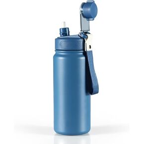 Sports Water Bottle - 25.36 oz (approx. 750 ml) with straw, leak proof - metal vacuum bottle - Stainless Steel Gym & Sport Bottles for Men, Women & Kids - Double Walled, Insulated Thermos (black)