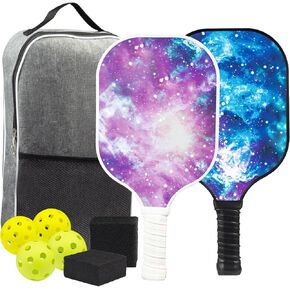 Pickleball Set of 2 Pack, Pickleball Paddles with 4 Pickleballs 2 Rackets Paddles 2 Paddle Erasers and 1 Pickleball Bag Lightweight Men Women Indoor Outdoor Pickleball Games