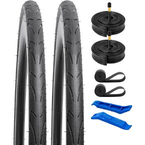 YUNSCM 2-PCS 700C Bike Tires 700x35C/37-622 60TPI and 700C Bike Tubes Schrader Valve with 2 Rim Strips Compatible with 700x33C 700x34C 700 x 35C 700x36C 700x37C Bike Tires and Tubes (W-3107)