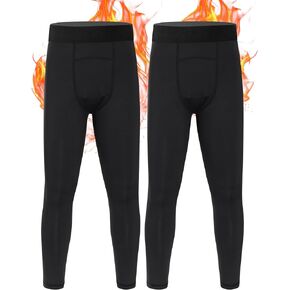 Youth Boys Compression Leggings - 2 Pack Kids Thermal Pants Athletic Tights Basketball Football Sports Base Layer