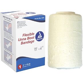 Dynarex Unna Boot Bandage, Individually Packaged, Provides Customized Compression as Treatment for Leg Ulcers with Zinc Oxide, Soft Cast, White, 3" x 10 yds, 1 Unna Boot Bandage