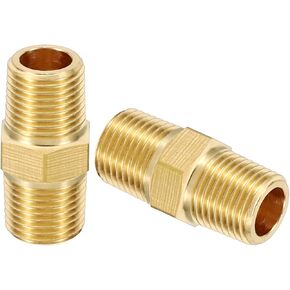 PATIKIL Brass Nipple Pipe Fittings, 2Pcs 1/8" BSPT x 1/8" NPT Male Thread Hex Tubing Coupler Adapter Connector for Plumbing Water Line Connection Couplings