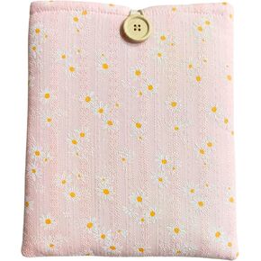 غلاف كتب من القماش المطرز من Daisy - غلاف كتاب أنيق، واقي مبطن للكتب الورقية والأغلفة الصلبة، مثالي لمحبي الكتب، مقاس 10.6 × 8.7 بوصة، زر خشبي (أبيض وبيج) in Kuwait