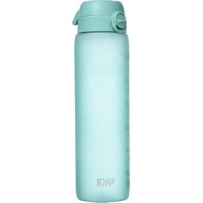 Ion8 1 Litre Water Bottle with Times to Drink, Leak Proof, Flip Lid, Carry Handle, Dishwasher Safe, BPA Free, Soft Touch Contoured Grip, Ideal for Gym, Health and Fitness, 32 oz, Teal